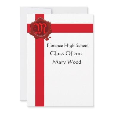 GRADUATION PARTY,White Red Wax Seal Monogram Invitations