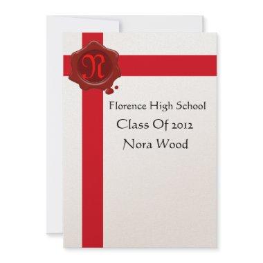 GRADUATION PARTY,White Red Wax Seal Monogram Invitations