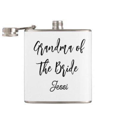 Grandma of the Bride Black White Wedding Flask