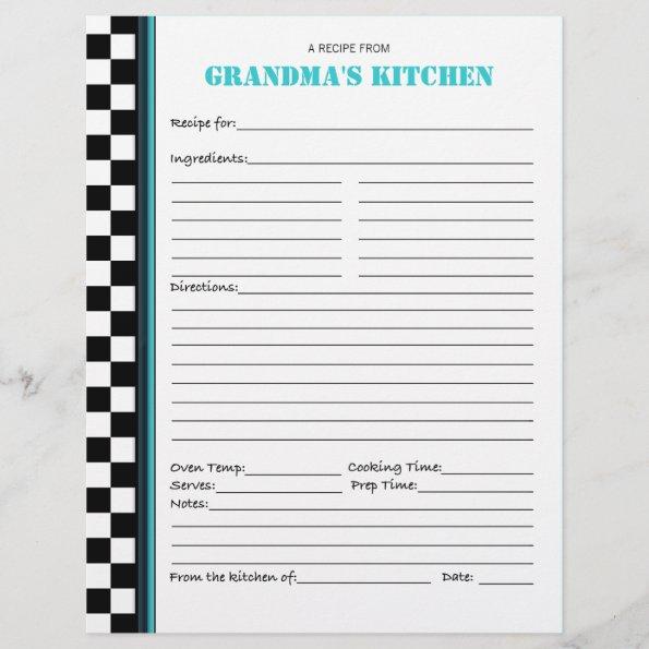 Grandma's Kitchen Checkered Recipe Stencil