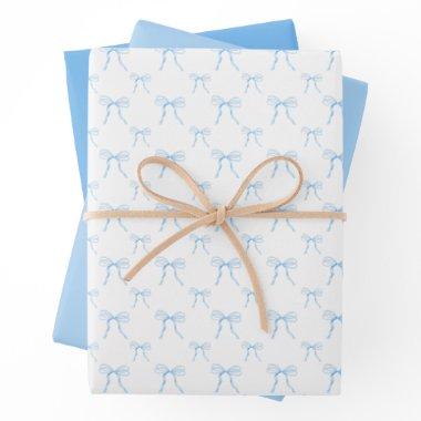 Grandmillennial Blue Bow Wrapping Paper Sheet Set