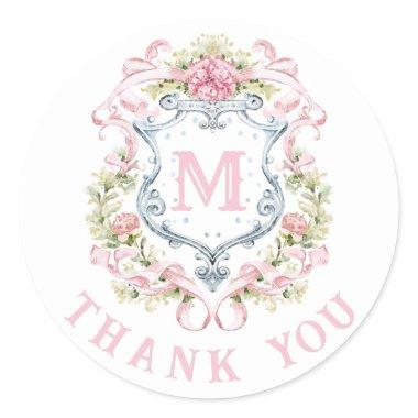 Grandmillennial Floral Crest Monogram | Bridal Classic Round Sticker