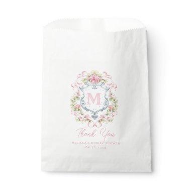 Grandmillennial Floral Crest Monogram | Bridal Favor Bag