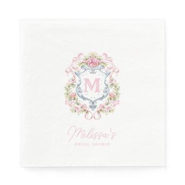 Grandmillennial Floral Crest Monogram | Bridal Napkins