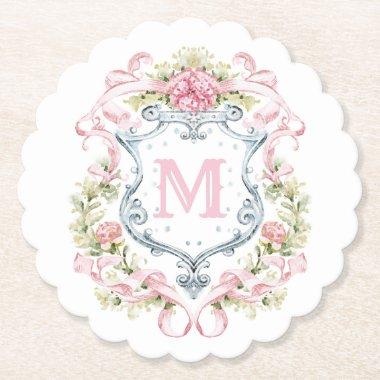 Grandmillennial Floral Crest Monogram | Bridal Paper Coaster