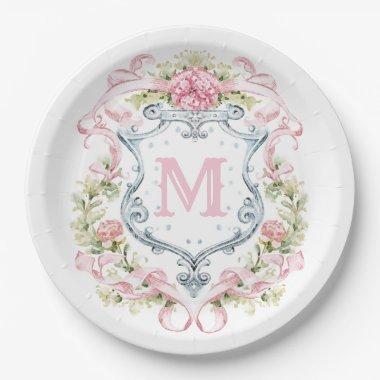 Grandmillennial Floral Crest Monogram | Bridal Paper Plates