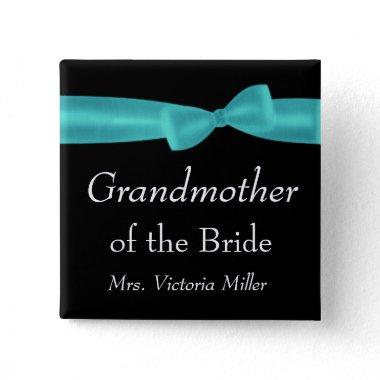 GRANDMOTHER of BRIDE Aqua Bow Wedding Custom Name Pinback Button