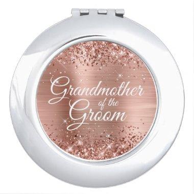 Grandmother of the Groom Glittery Rose Gold Foil Compact Mirror