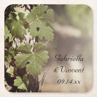 Grape Leaves Vineyard Wedding Square Paper Coaster