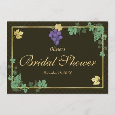 Grape Vines Gold Frame Bridal Shower Invitations