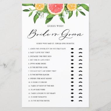 Grapefruit Bride or Groom Bridal Shower Game