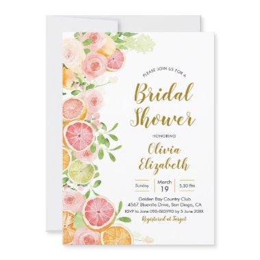 Grapefruit Citrus Fruit Bridal Shower Invitations