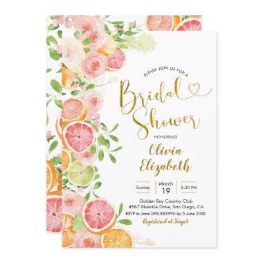 Grapefruit Citrus Fruit Bridal Shower Invitations