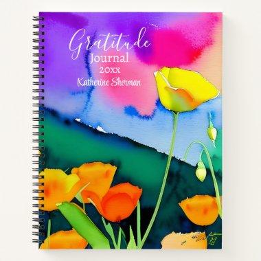Gratitude Journal Watercolor Floral Poppies Pink