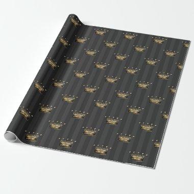 Gray and Gold Foil Paris Crown pattern Wrapping Paper