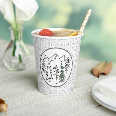 Gray and Green Minimalist Outdoor Mountains Trees Paper Cups
