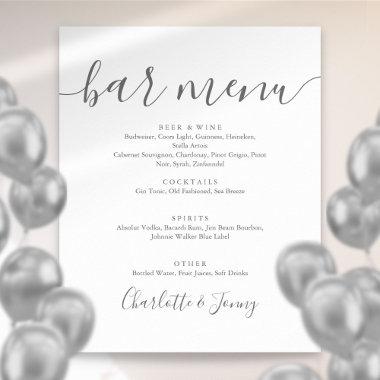 Gray And White Signature Script Bar Menu Sign