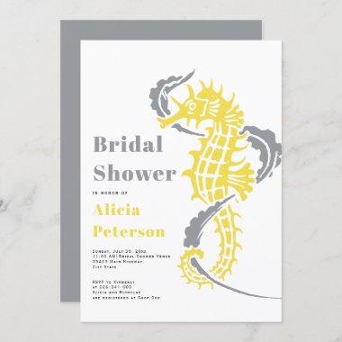 Gray and yellow seahorse beach bridal shower Invitations