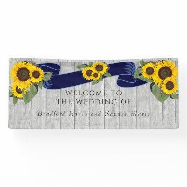 Gray Barn Wood Navy Blue Sunflower Rustic Wedding Banner
