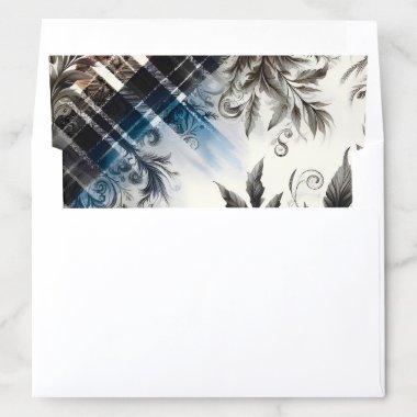 Gray Black Blue Abstract Floral Plaid Pattern Envelope Liner