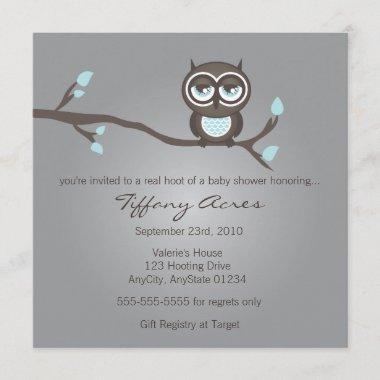 Gray, Blue and Brown Owl Invitations