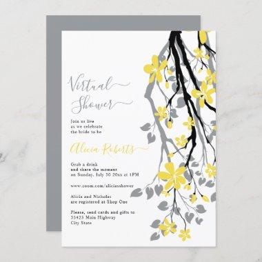 Gray branch, yellow flowers virtual bridal shower Invitations