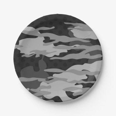 Gray camouflage pattern paper plates