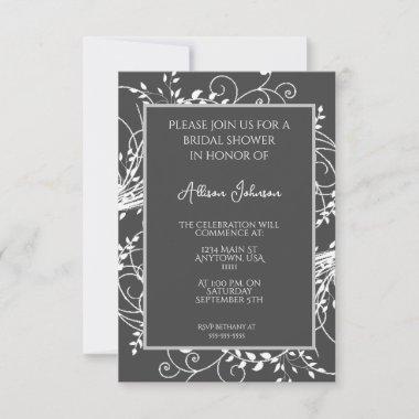 Gray Flourish Bridal Shower Invitations