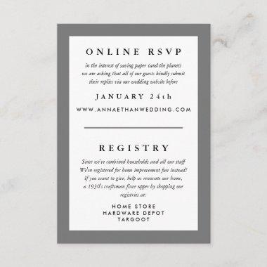 Gray Frame Wedding Reply RSVP and Registry Enclosure Invitations