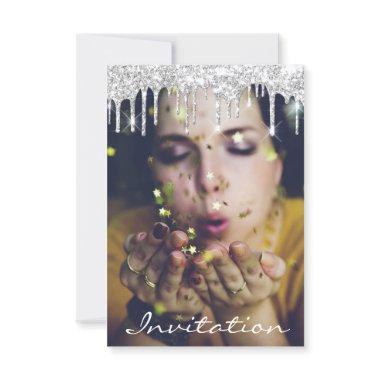 Gray Glitter Drips Rose  Birthday