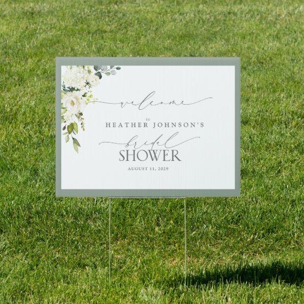 Gray Green Watercolor Floral Bridal Shower Welcome Sign