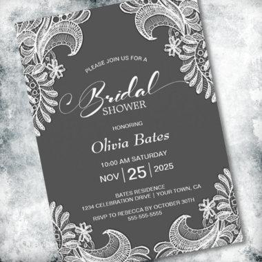 Gray Lace Bridal Shower Invitations