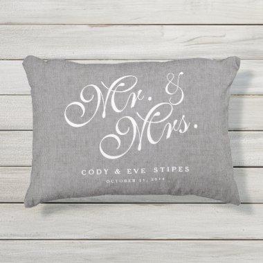 Gray Linen Initials Mr. and Mrs. Wedding Pillow