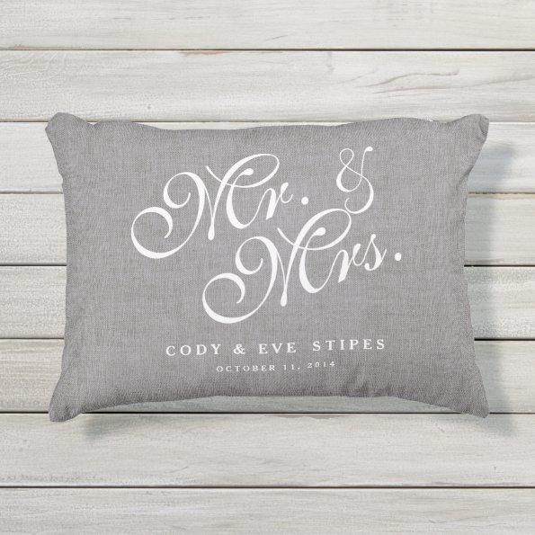 Gray Linen Initials Mr. and Mrs. Wedding Pillow