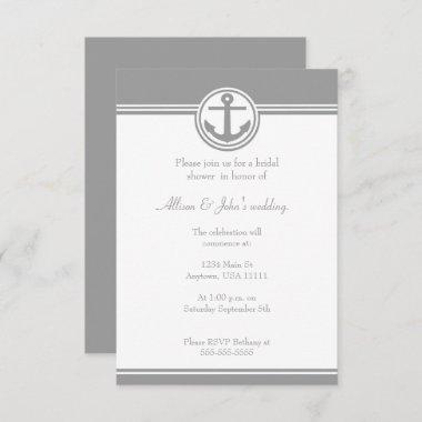 Gray Nautical Anchor Bridal Shower Invitations