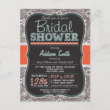 Gray Paisley Chalkboard look Bridal Shower Invitation PostInvitations