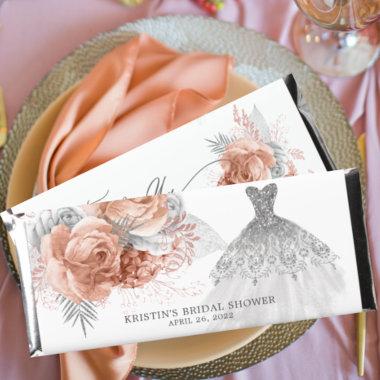 Gray Peach Floral Wedding Gown Hershey Bar Favors