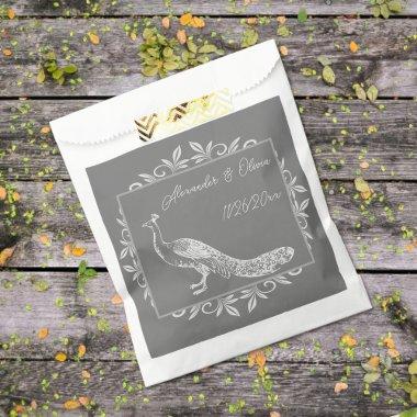 Gray Peacock Flourish Wedding Favor Bag