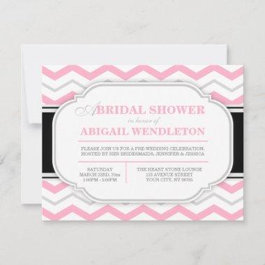 Gray & Pink Chevron Bridal Shower Invitations