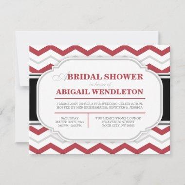 Gray & Red Chevron Bridal Shower Invitations