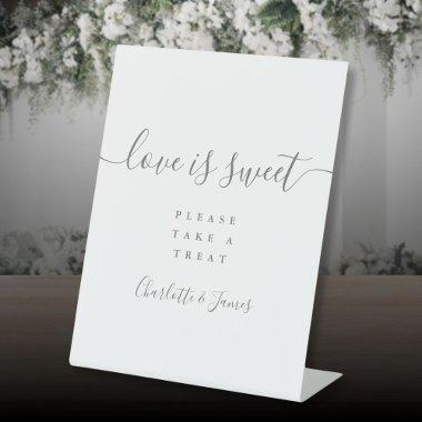 Gray Signature Script Love Is Sweet Favor Pedestal Sign