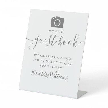 Gray Signature Script Photo Guest Book Pedestal Sign