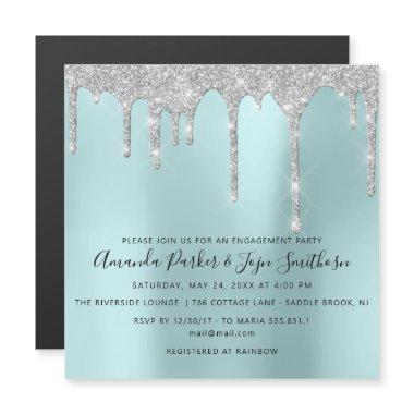 Gray Silver Spark Drips Bridal Wedding Aqua Magnetic Invitations