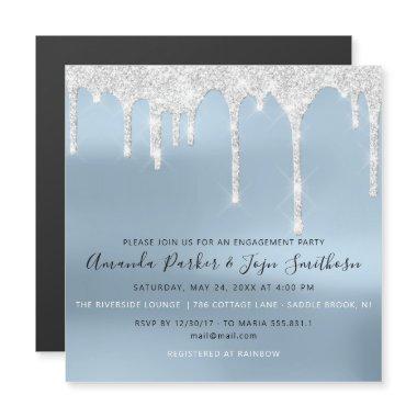 Gray Silver Spark Drips Bridal Wedding Blue Magnetic Invitations
