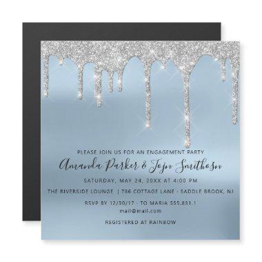 Gray Silver Spark Drips Bridal Wedding Blue Magnetic