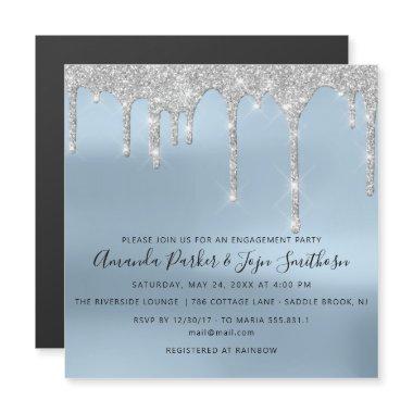 Gray Silver Spark Drips Bridal Wedding Blue Magnetic Invitations