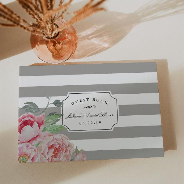 Gray Stripe & Antique Peony Bridal Shower Guest Book
