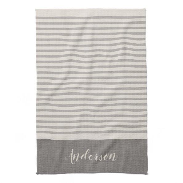 Gray Turkish Stripes Monogram | Farmhouse Kitchen Towel