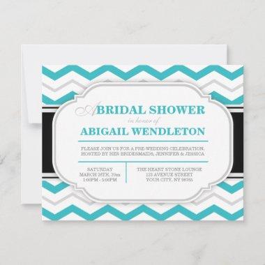 Gray & Turquoise Chevron Bridal Shower Invitations