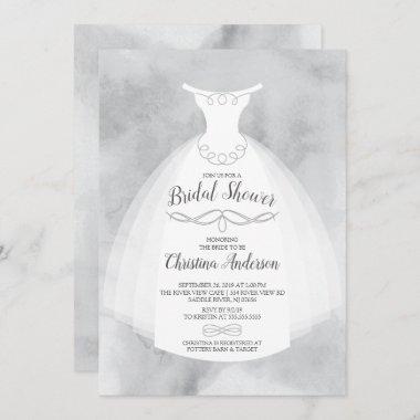 Gray Watercolor Bride Gown Bridal Shower Invitations
